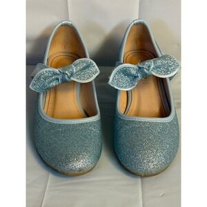 Kids Glitter Bow Mary Jane Shoes Light Blue Sparkle Party Dress Shoes‎ Size 35